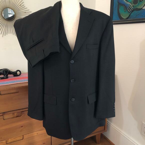 Haggar Black Label Men’s 2-Piece Suit 40R 36x30 Black Wool‎ Blend Classic Fit